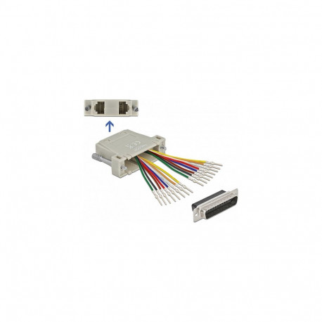 D-Sub 25 Pin crimp-pistik 2 x RJ45 pesaga koos paigalduskomplektiga, bežž