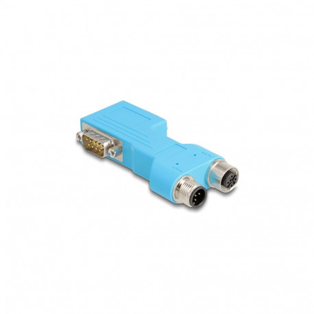 "D-Sub 9 Stecker und Buchse zu M12 Stecker und Buchse A-kodiert 5 pin CAN Bus Verteiler 90° blau"