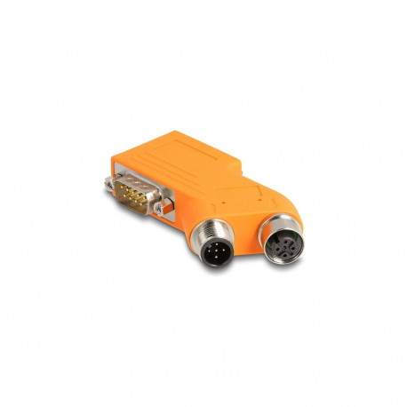"D-Sub 9 Stecker und Buchse zu M12 Stecker und Buchse A-kodiert 5 pin CAN Bus Verteiler 35° orange"