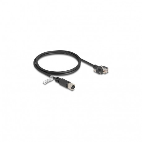 Delock M12 D-kodiert 4 Pin pesa RJ45 pistikuga kruvidega kaabel Cat.5e FTP 1 m must