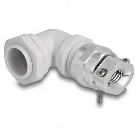 "Delock Kabelverschraubung mit Zugentlastung und Biegeschutz 90° gewinkelt PG16 grau"