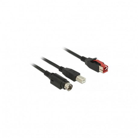"Delock PoweredUSB Kabel Stecker 24 V > USB Typ-B Stecker + Hosiden Mini-DIN 3 Pin Stecker 1 m für P