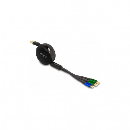 "USB Aufrollladekabel 3 in 1 Typ-A zu Micro USB / 2 x USB Type-C™ mit Schnellladefunktion schwarz"