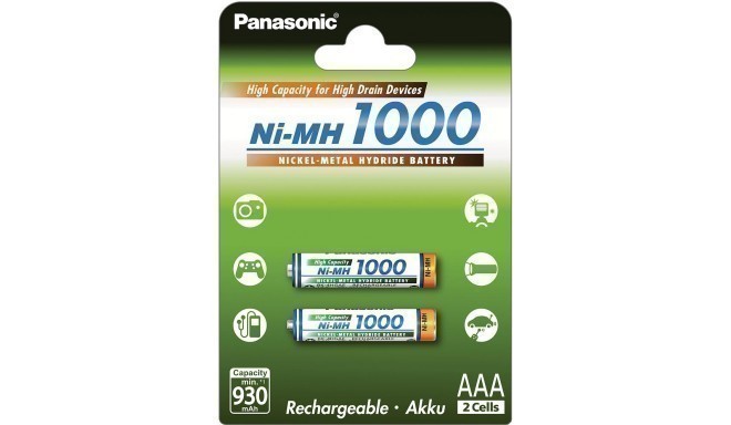 Panasonic аккумуляторные батарейки NiMh 1000mAh AAA/2B