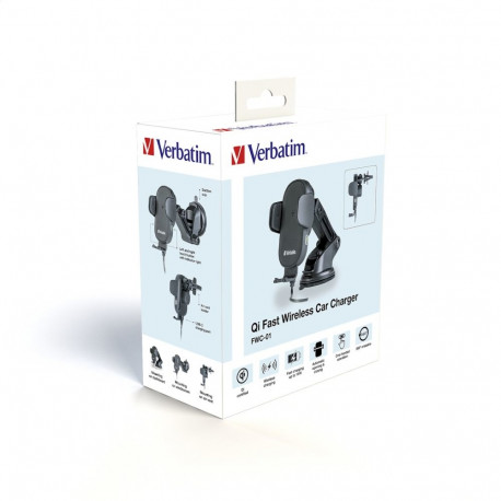 VERBATIM SMARTPHONE CAR HOLDER FWC-01 Qi FAST WIRELESS CHARGER 2IN1 49552