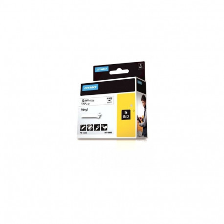 Rhino™ IND ORIGINAL Schriftband Vinyl 12mm x 5,5m, schwarz auf weiß (permanent klebend, 18444)