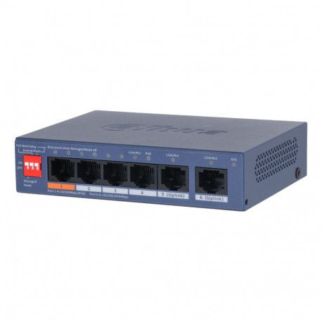 Switch|DAHUA|DH-CS4006-4ET2GT-60|Switch layer L2|2xRJ-45 ports|RJ-45 Ports Type Fast Ethernet (10/10