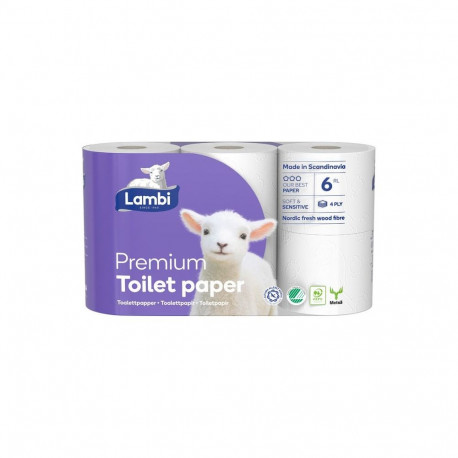 Toilet paper 4-ply LAMBI Premium snow white 6 rolls