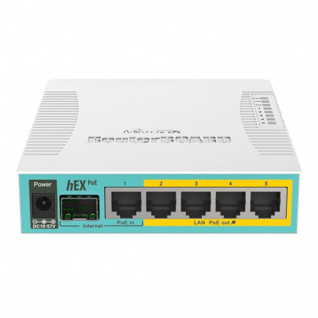 MikroTik juhtmega Etherneti ruuter RB960PGS hEX PoE CPU 800MHz 128MB RAM 16MB 1xSFP 5xGigabit LAN 1x