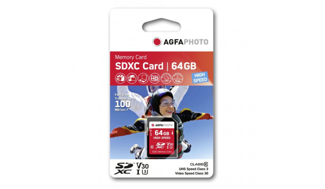 AgfaPhoto SDXC kaart 64GB suure kiirusega Class 10 UHS I U1 V30
