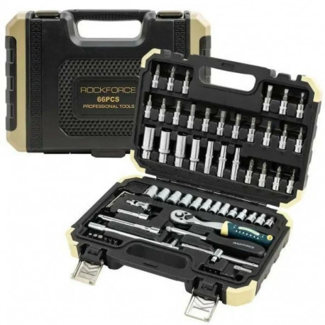 Rockforce Tool Set 66pcs RF-2661-5, 1/4", 66 pcs, plastic case, universal, for auto and home