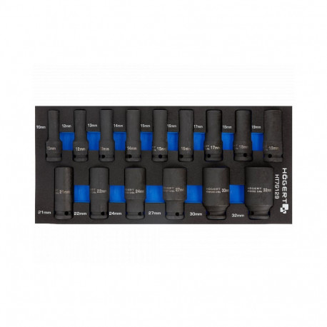 Hogert HT7G129 impact socket set, 15pcs, 1/2", 10-32mm, CrMo steel, foam insert