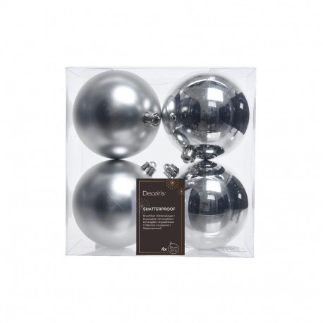 BAUBLES PLASTIC CHRIST SILVER D10CM 4PCS