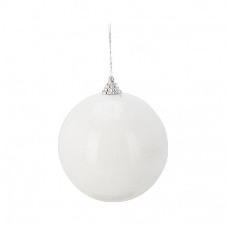 ORNAMENT GLASS GLITTER WHITE D10CM