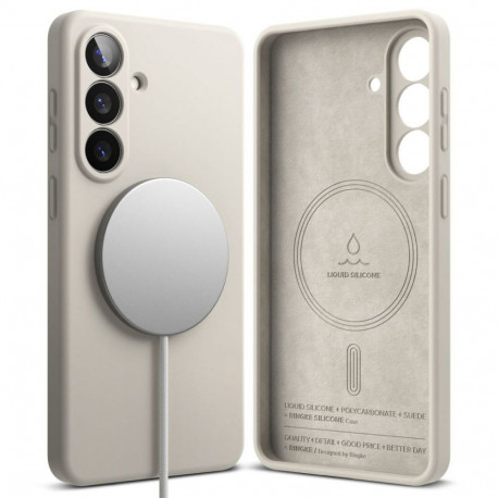 Kaitseümbris Silicone Magnetic, Samsung Galaxy S26+, beež, Qi2/MagSafe ühilduv, Ringke