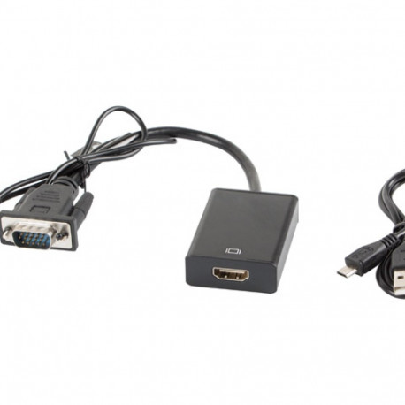 VGA(M)+MINIJACK 3.5MM(M)->HDMI(F) ADAPTER CABLE 20CM BLACK LANBERG