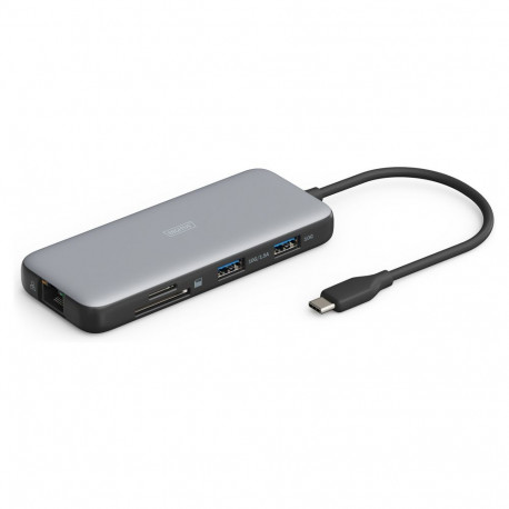 Dokkimisjaam USB-C->HDMI,USB3.0,RJ45,SD,MicroSD,CPD, alumiiniumist, hõbedane