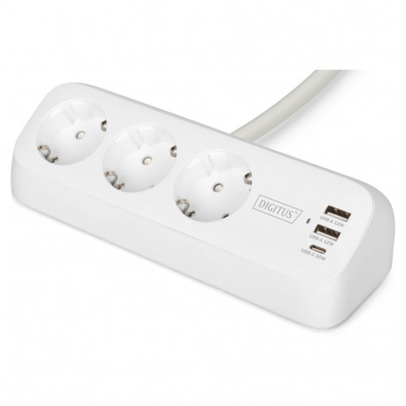 "DIGITUS Steckdosenleiste 2x + 2USB 1,5m 12W 30W weiß"