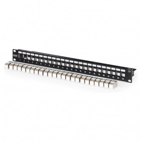 "DIGITUS Patchpanel 1HE 24xCat6A Keystone Module geschirmt sc"