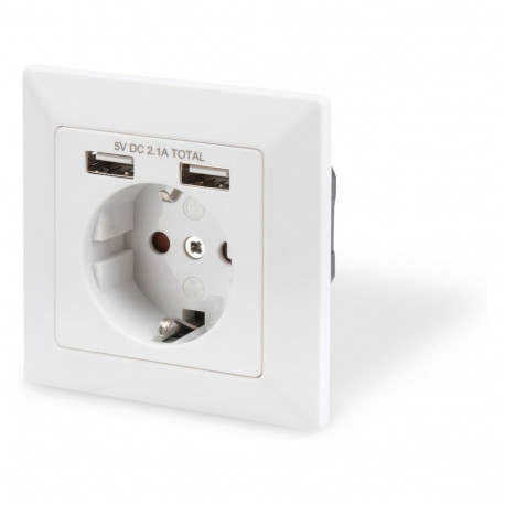"DIGITUS Unterputz Steckdose 250V + 2 x USB A, weiß"