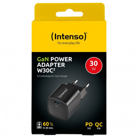 "Intenso Power Adapter W30C² GaN, Schwarz UBS-C-Ladeadapter mit 30 Watt Ladeleistung, Leichtes und h