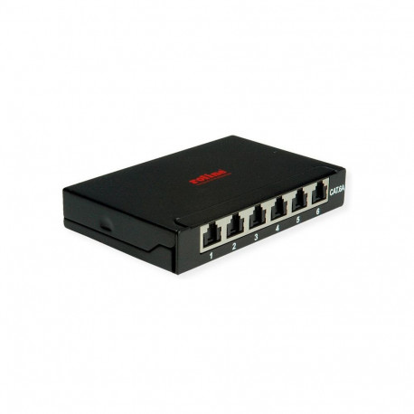 ROLINE mini-patchpaneel, Cat.6A (Class EA), 6x RJ45, 0,5HE, varjestatud, must