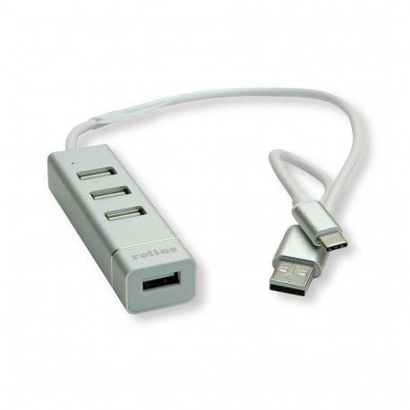 ROLINE USB 2.0 sülearvuti jaotur, 4 porti, A+C-ühenduskaabel