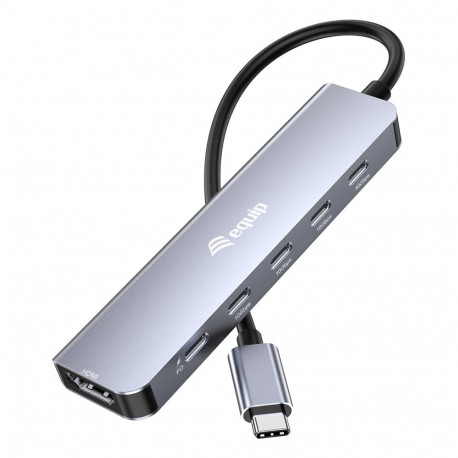 "Equip Adapter USB-C->HDMI/3xUSB-C/USB PD 4K/ 60Hz 0.25m Alu."