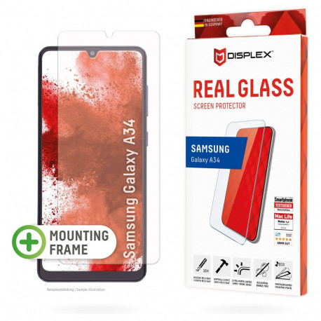 "DISPLEX Panzerglas 2D/ Clear (10H) für Samsung Galaxy A34 Eco-Montagerahmen, Tempered Glas, kratzer