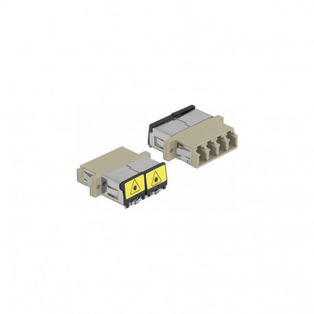 "LWL Kupplung mit Laserschutzklappe LC Quad Buchse zu LC Quad Buchse Multimode beige"
