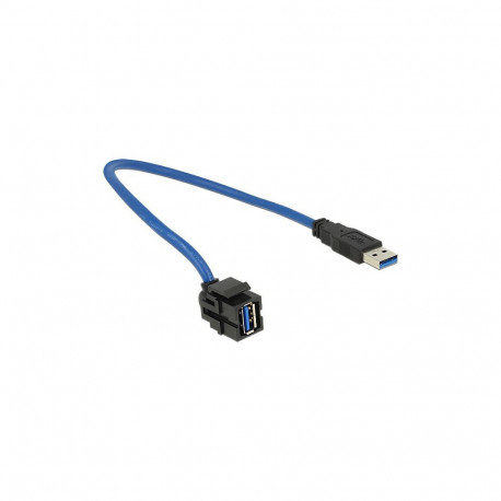 "Keystone Modul USB 5 Gbps Typ-A Buchse 250° zu Typ-A Stecker mit 0,5 m Kabel schwarz"