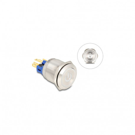 "Drucktaster zum Einbau 22 mm 6 x Lötanschluss LED weiß Powersymbol + Ring"