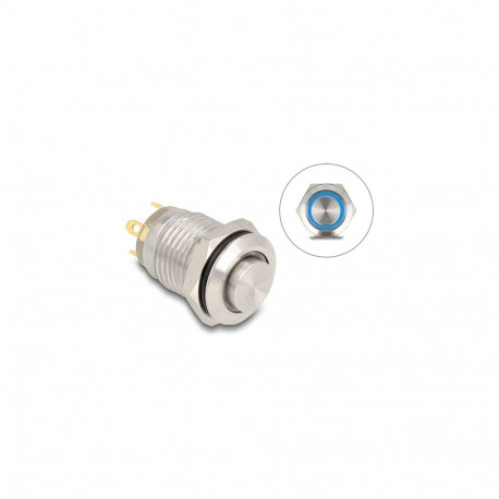 "Drucktaster zum Einbau 12 mm 4 x Lötanschluss LED tastend blau"