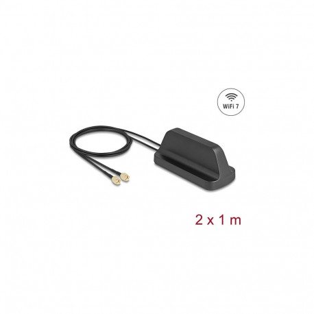 Delock WiFi 7 ringsuunaline antenn 2 x RP-SMA pistikuga, 2,4 - 4,0 dBi, magnetilise aluse ja 1 m ULA