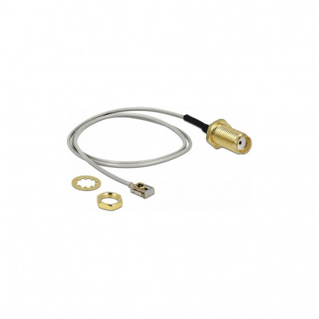 "Antennenkabel SMA Buchse zum Einbau zu I-PEX Inc., MHF® I LK Stecker 1.13, 20 cm Gewindelänge 10 mm