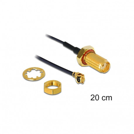"DELOCK HF SMA Buchse zum Einbau > MHF/U.FL-LP-068 kompatibler Stecker 200mm Gewindelnge 10mm spritz