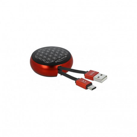 "DELOCK cable USB-A/M to USB-C/M 2.0 black/red retractable 92cm"