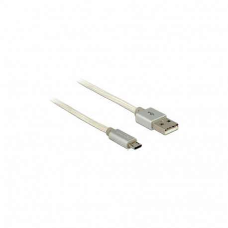 "Daten- und Ladekabel USB Typ-A Stecker > USB Typ Micro-B Stecker mit Textilummantelung weiß 100 cm"