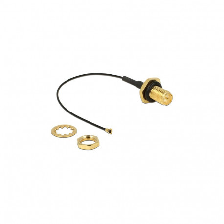 "Antennenkabel RP-SMA Buchse zum Einbau zu I-PEX Inc., MHF® 4 Stecker 0.81, 10 cm Gewindelänge 9 mm 