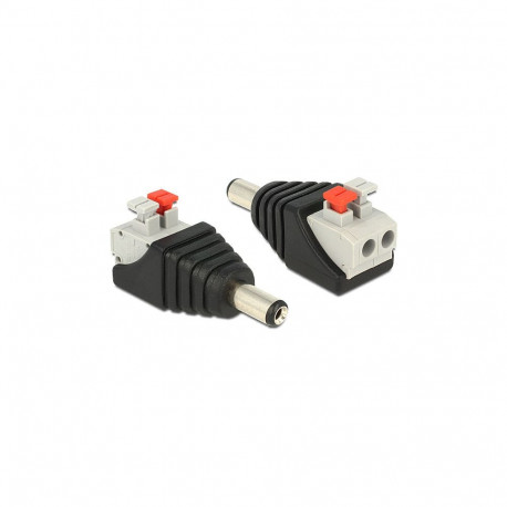 "Delock Adapter DC 5,5 x 2,1 mm Stecker > Terminalblock mit Drucktasten 2 Pin"