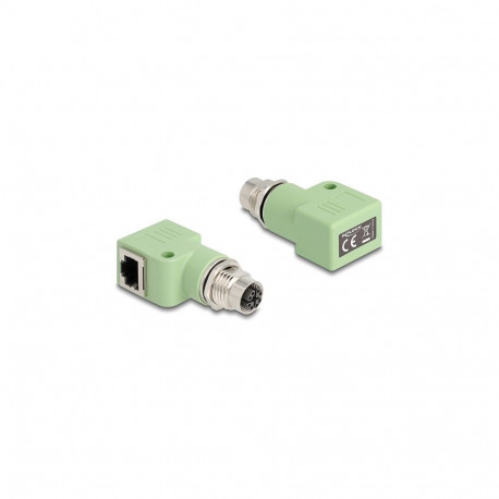 "Delock M12 Adapter X-kodiert 8 Pin Buchse zu RJ45 Buchse Cat.5e mit Befestigungsloch 90° gewinkelt 