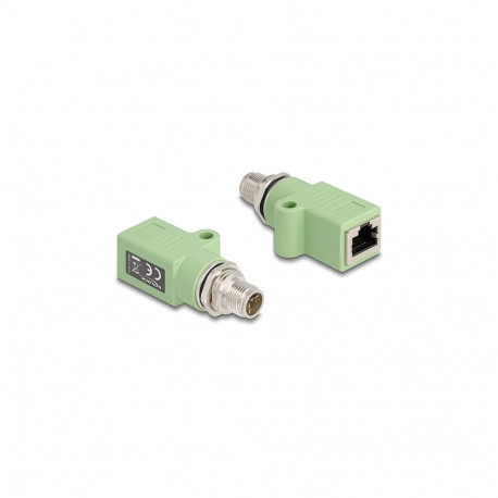 "Delock M12 Adapter X-kodiert 8 Pin Stecker zu RJ45 Buchse Cat.5e mit Befestigungsloch gerade grün"