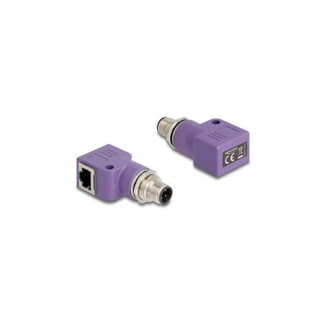 "Delock M12 Adapter D-kodiert 4 Pin Stecker zu RJ45 Buchse Cat.5e mit Befestigungsloch 90° gewinkelt