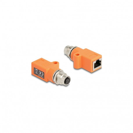 "Delock M12 Adapter A-kodiert 8 Pin Buchse zu RJ45 Buchse Cat.5e mit Befestigungsloch gerade orange"