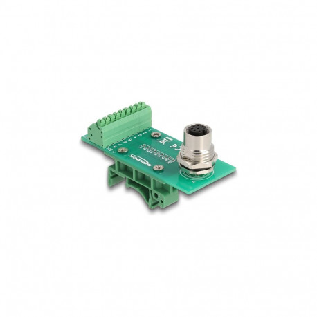 "Delock M12 Übergabemodul Adapter A-kodiert 8 Pin Buchse zu 9 Pin Terminalblock für Hutschiene"