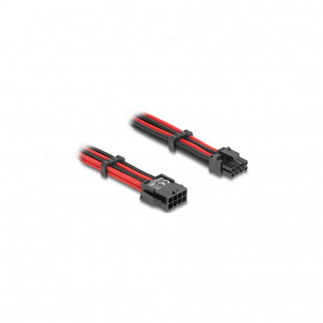 "Delock Verlängerungskabel 8 Pin Stecker zu 6 + 2 Pin PCIe Buchse Textilummantelung rot-schwarz 30 c