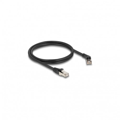 "Delock RJ45 Netzwerkkabel Cat.6A S/FTP Stecker 45° nach rechts gewinkelt zu Stecker gerade 1 m schw