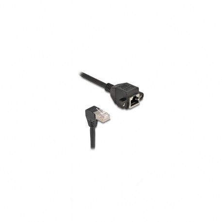 "Delock Netzwerk Verlängerungskabel S/FTP RJ45 Stecker 90° gewinkelt zu RJ45 Einbaubuchse Cat.6A 0,5