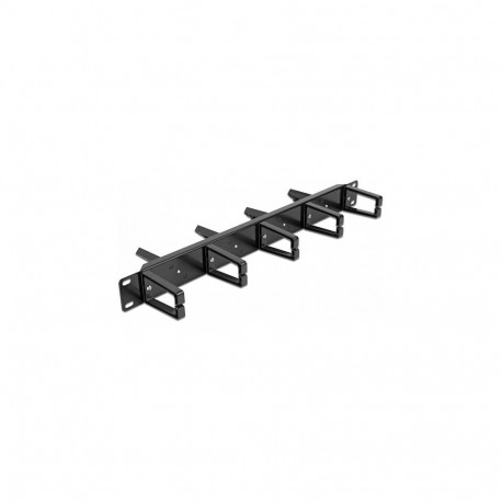 "19"" Kabelmanagement Rangierpanel beidseitig mit 9 Bügeln (5 x vertikal, 4 x 45° geneigt) 1 HE schw
