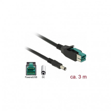 Delock PoweredUSB kaabel 12 V > DC 5,5 x 2,1 mm pistik 3 m POS printeritele ja terminalidele